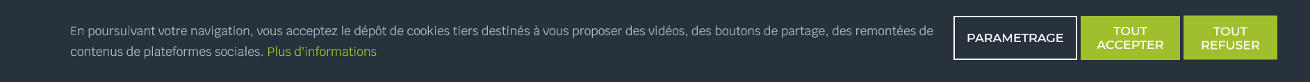 Capture du bandeau alertant sur les cookies de L'Ehpad Marcellin Champagnat-Le Montet